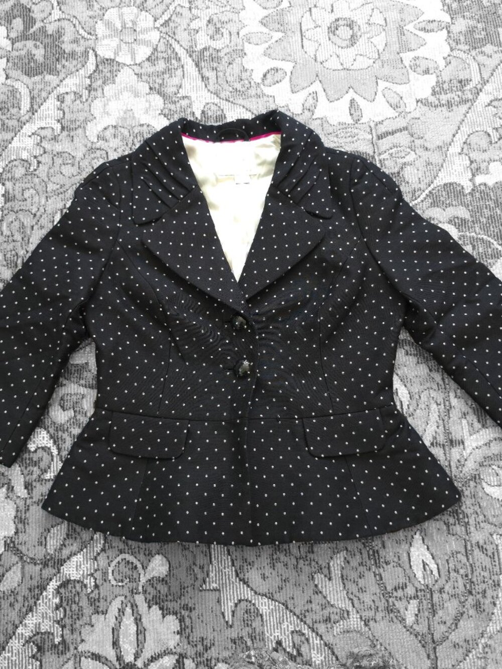Kate Spade Black & White Polka Dot Peplum Blazer Women's Size Maybe 2 or 4 - Picture 2 of 11